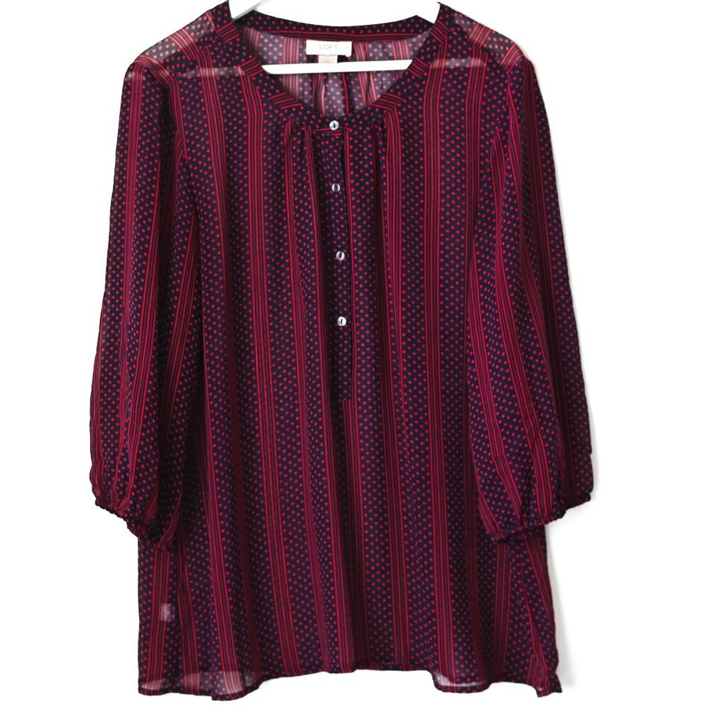 LOFT Maroon & Navy Patterned 3/4 Sleeves Pullover Blouse - Size XL - Picture 2 of 8